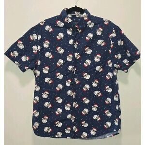 Denim & Flower Christmas Santa Button-Up Shirt Men's Medium‎ – 100% Cotton